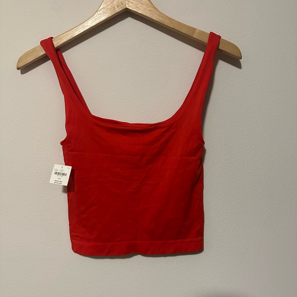 NWT Anthropologie The LyreBird Skin Seamless Square-Neck Tank red Orange S/M - Picture 3 of 5